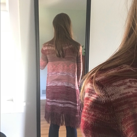 Red southwest boho fringe cardigan sweater medium - Picture 3 of 4
